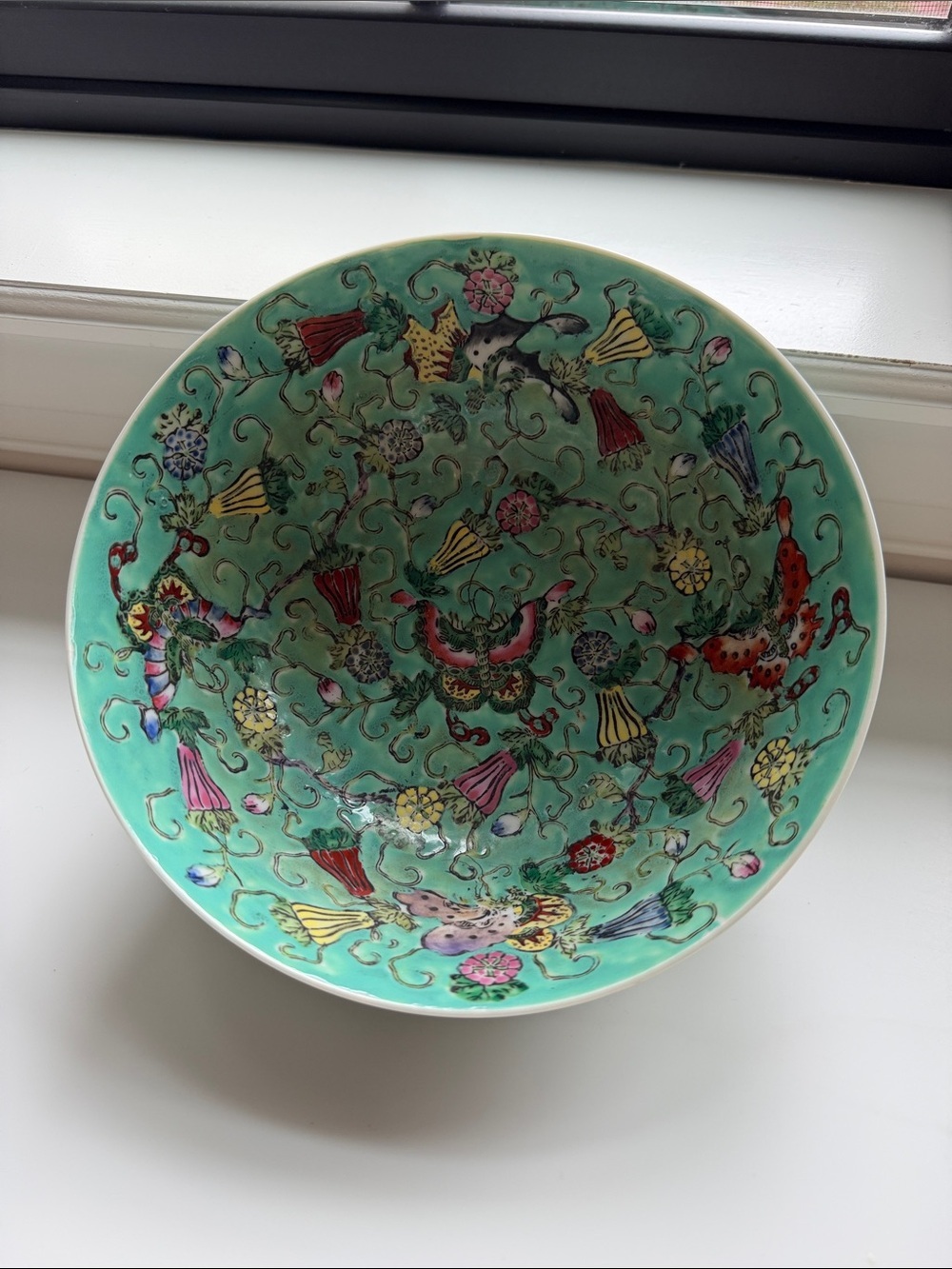 Chinese Famille Rose Turquoise Butterfly Bowl